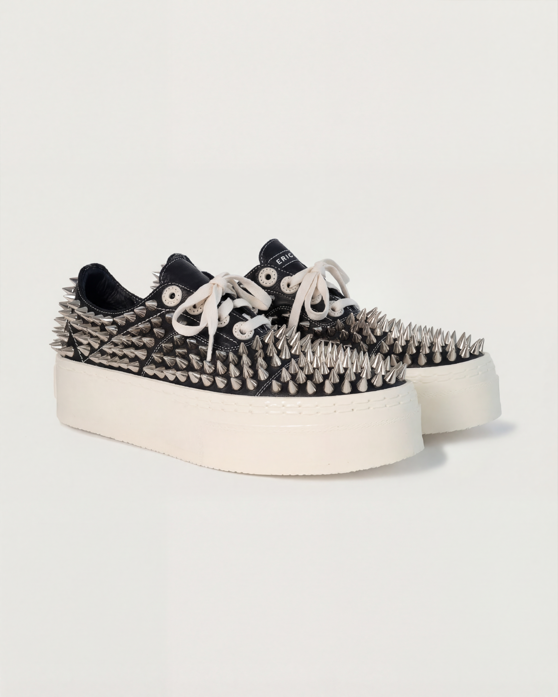 oxford black leather cream stitch studs - Eric Payne