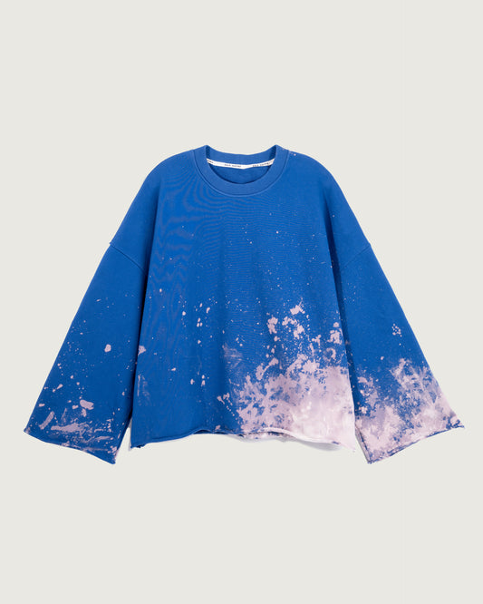 bell sleeve crew neck splatter blue